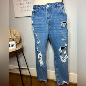 Refuge Blue Mom Jeans Distressed High Rise 5-Pocket 90s Size 13